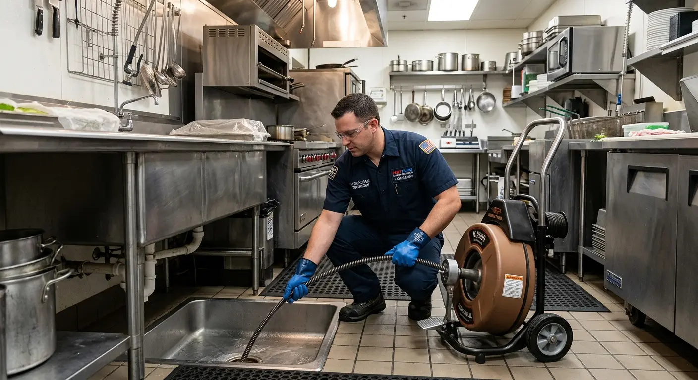 Commercial drain cleaning service in a restaurant kitchen in Fort Wright