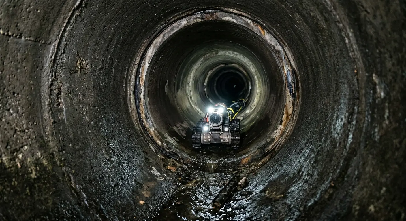 Robotic sewer camera inspecting pipe interior for Sewer Line Cleaning in Fort Wright