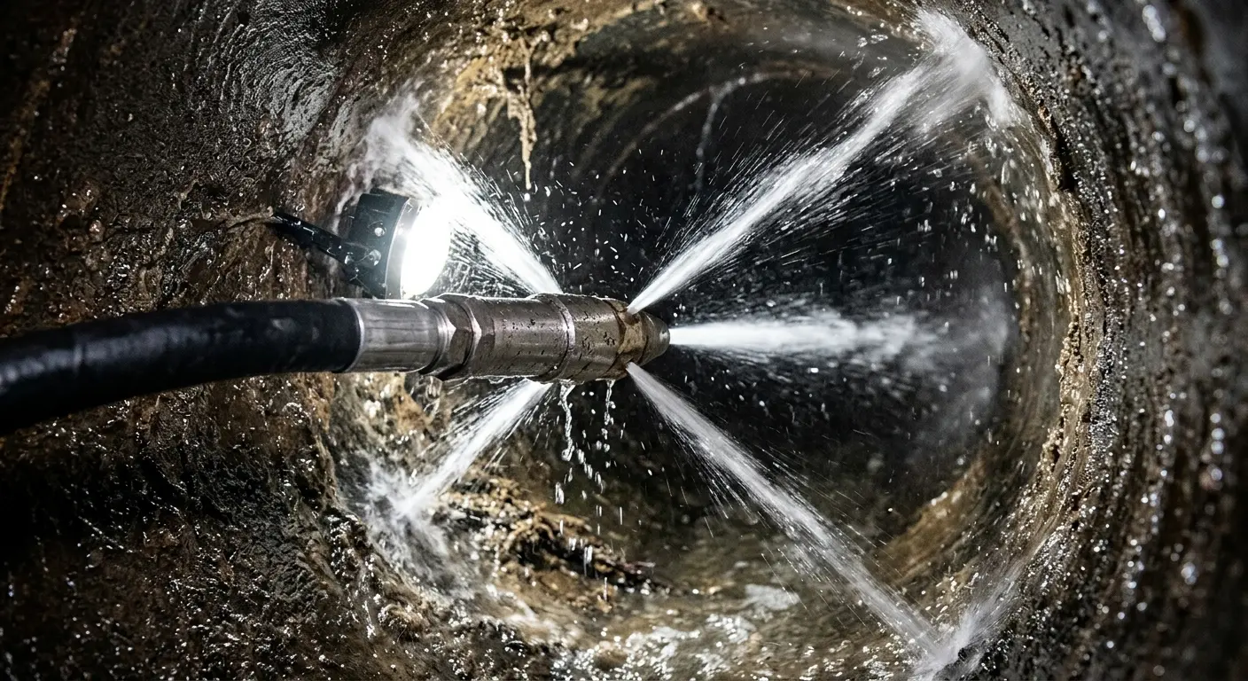 High-pressure hydro jetting nozzle cleaning sewer pipe for Trenchless Sewer Repair in Fort Wright